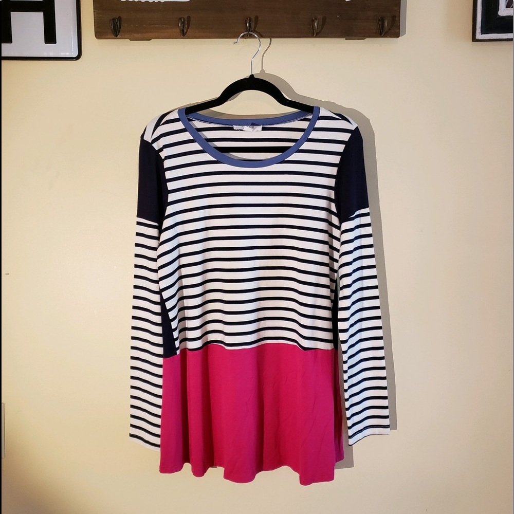 Navy and Pink Color Block Long Sleeve Top